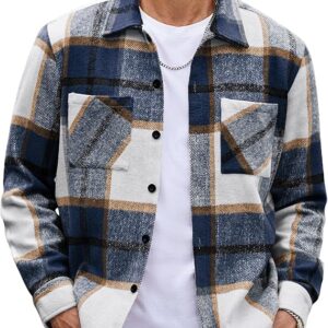 COOFANDY Men's Flannel Shirts Casual Button Down Plaid Shirt Jacket Long Sleeve Fleece Shacket with Pockets